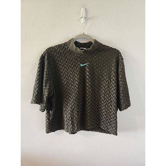 TERRY CLOTH Top Sweatshirt crop top Green jogger Y2k VINTAGE Nike Size Medium - Picture 1 of 5